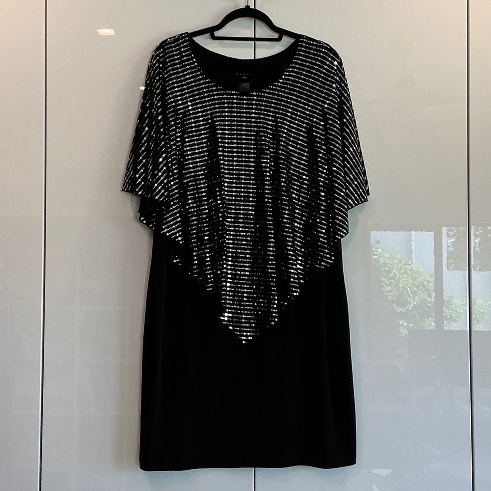 Enfocus Studio Black and Silver Asymmetrical Dress, 18w